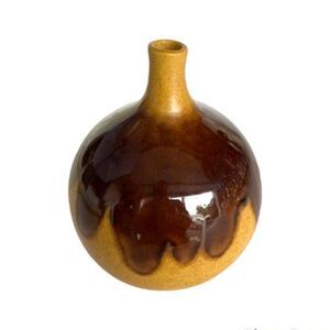 Vintage 1978 Art Studio Drip Glaze Pottery Small Round Bud Vase Boho Earth Tones